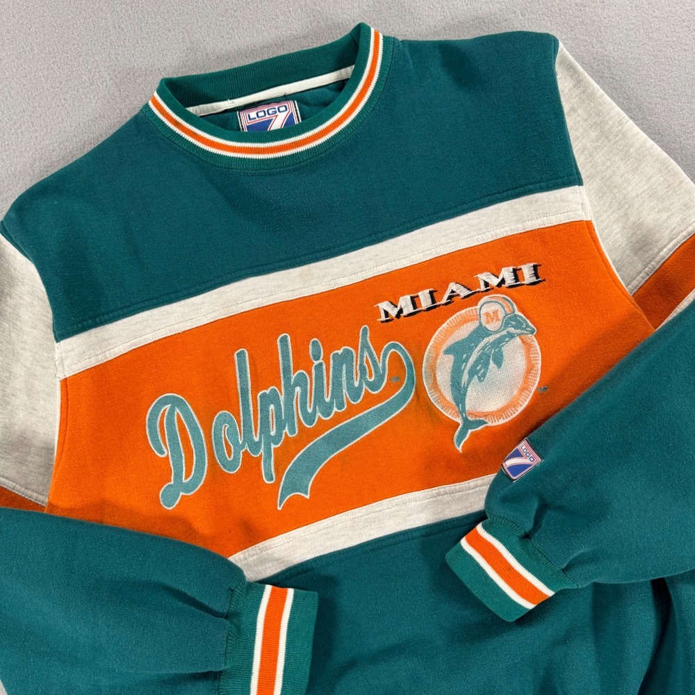 Logo 7 Vintage Sweatshirt Miami Dolphins Medium Teal Colorblock NFL Crewneck